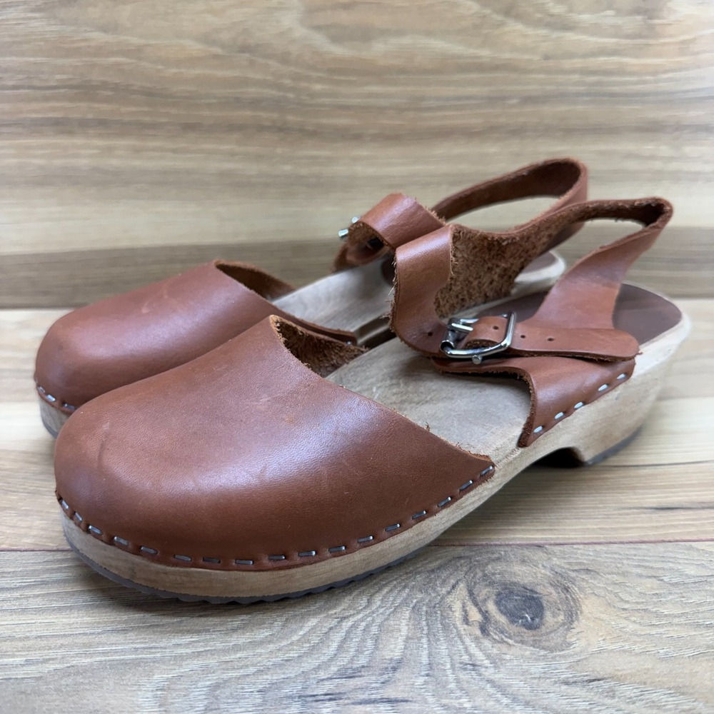 MIA Sweedish Clogs Mary Jane Womens 6.5 EU 37 Cognac Tan Leather Artesian Boho